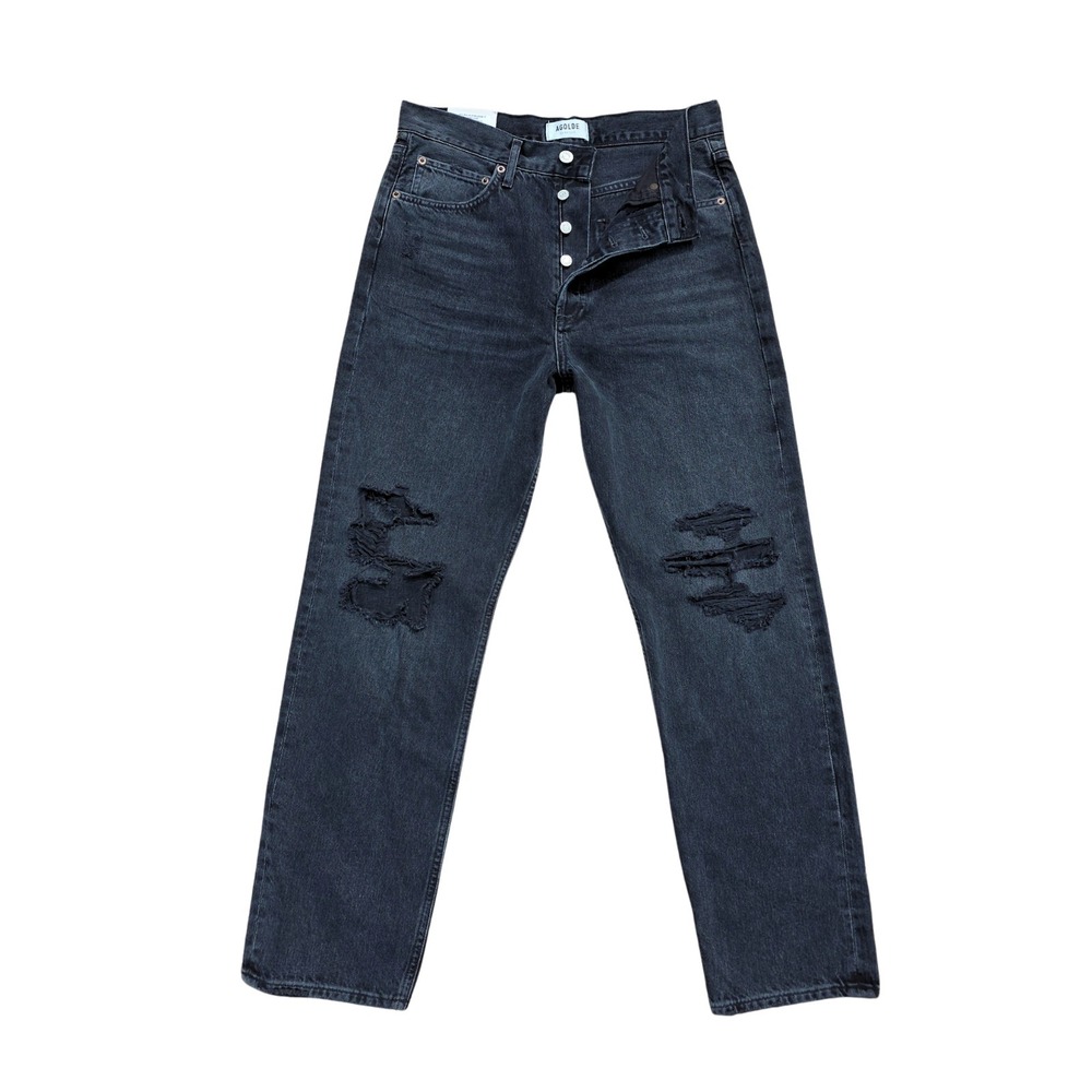 Agolde 90s Jeans Size 27 (Fits 30x28) Black Mid Rise Loose Fit Distressed Grunge - Picture 5 of 12